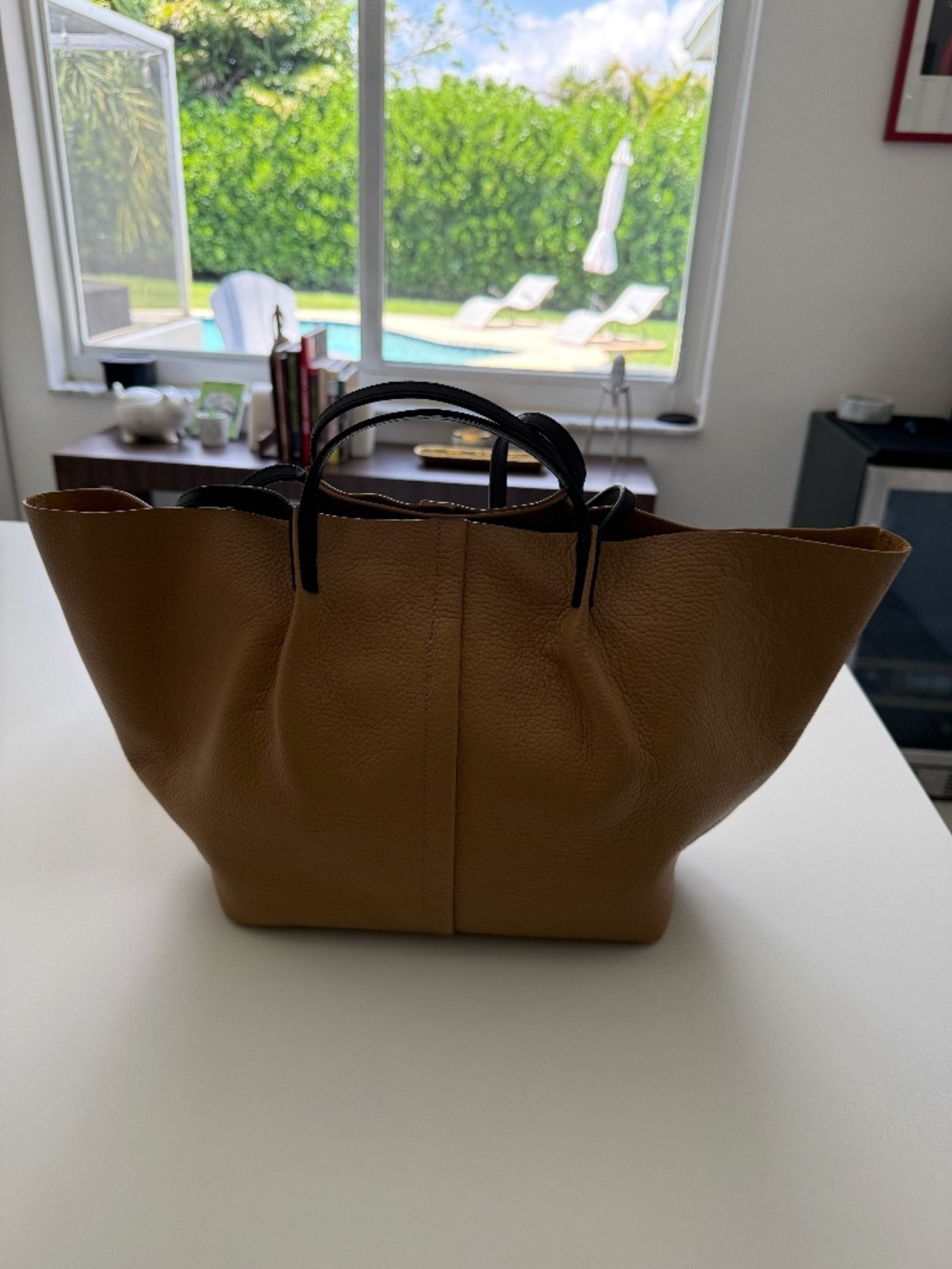 AllSaints Tan Pebbled Leather Tote Shoulder Bag w Pouch Shoulder Bag